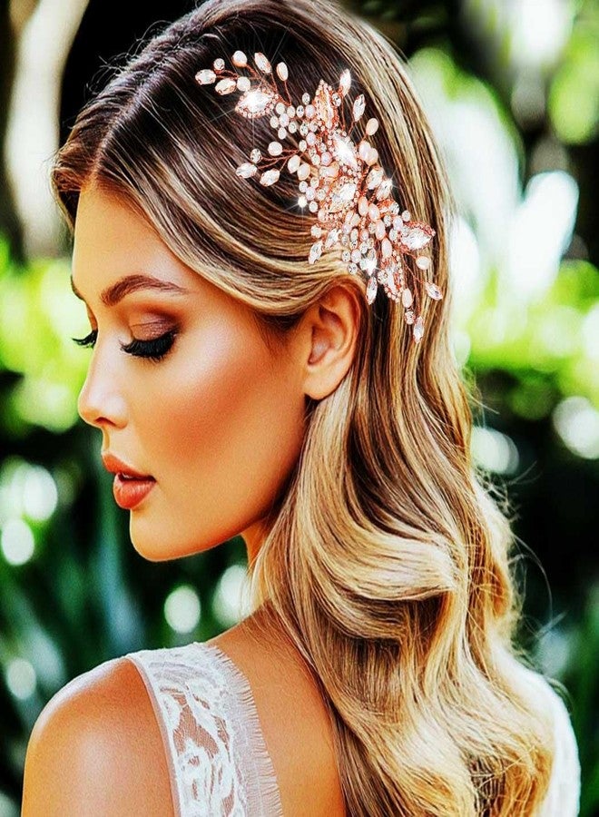 GORAIS Rhinestone Bridal Hair Comb Rose Gold Wedding Hair Accessories Prom Hair Pieces for Brides and Women - Image 1
